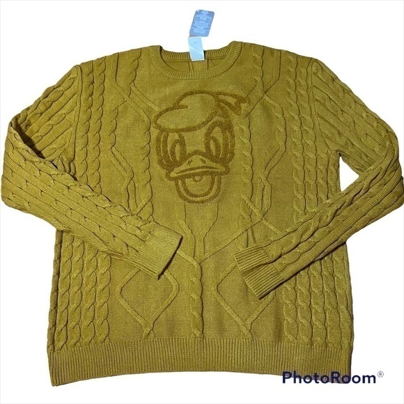 Disney Donald Duck Cable Knit Mustard Yellow Sweater NWT XXL Women’s Disney - Picture 1 of 8